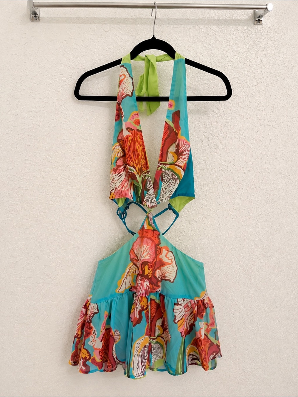 Fashion Nova Tropical Floral Cutout Halter Mini Dress